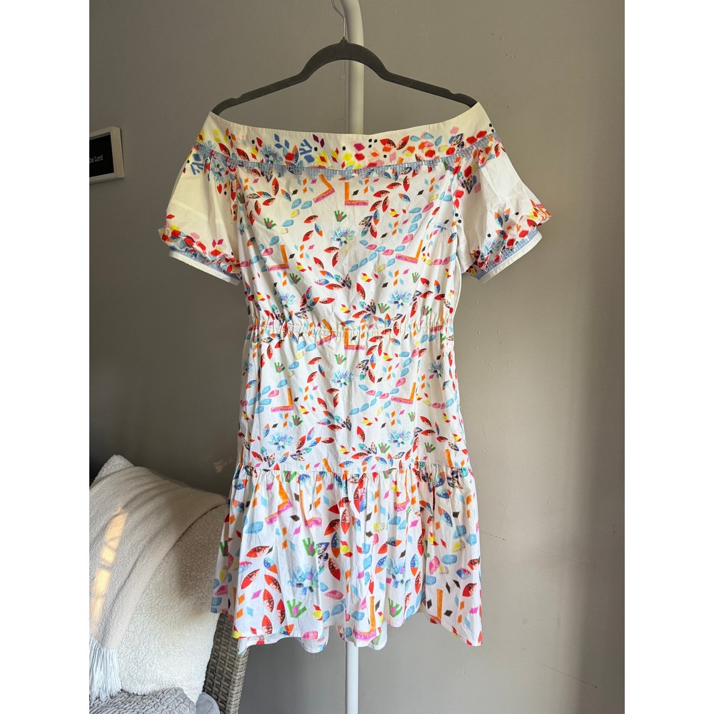 $1200 Peter Pilotto Off-The-Shoulder Dress 8 White Multi Abstract Ruffle Mini - Picture 2 of 8